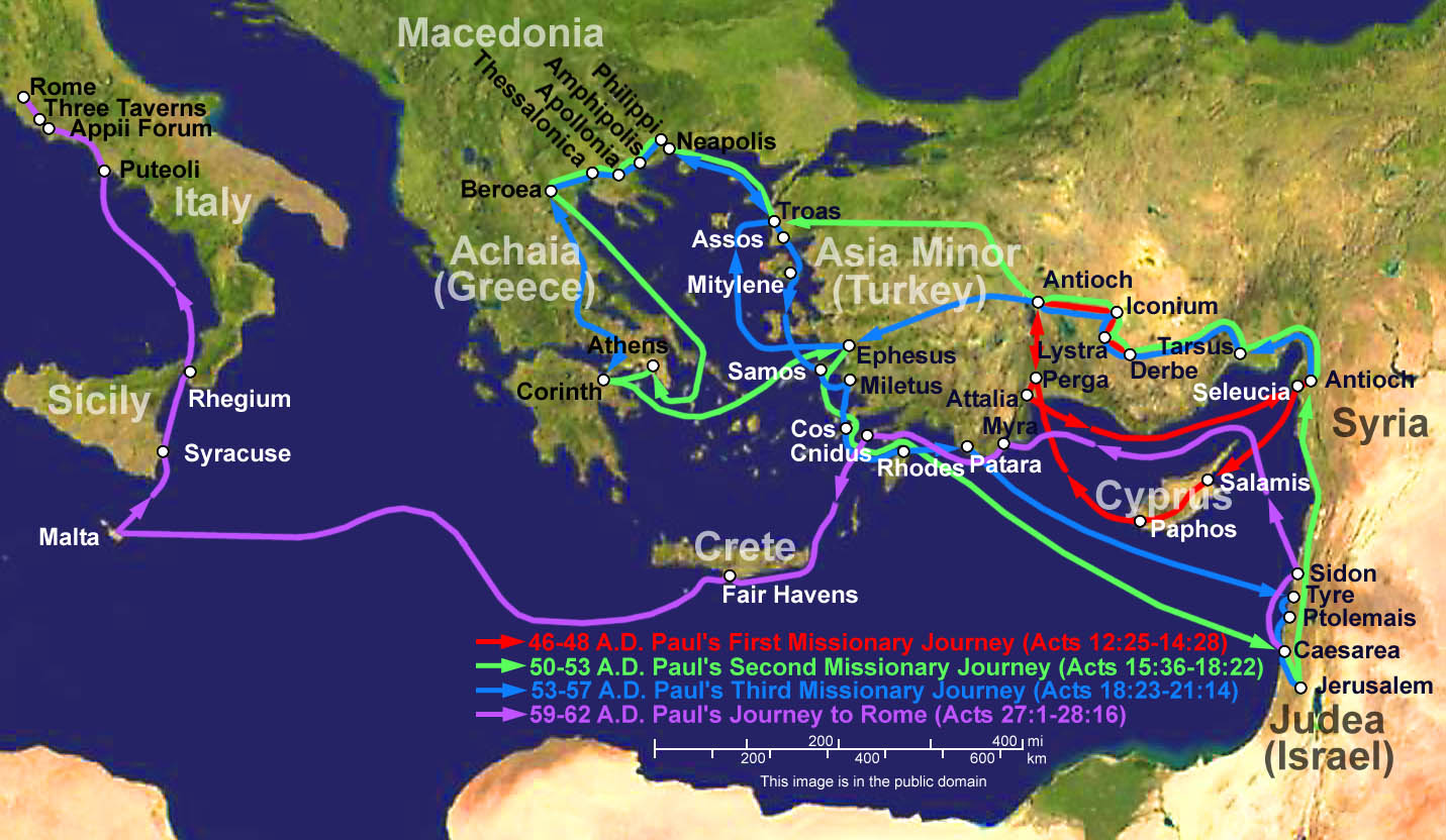 Map of Paul's missionary journeys