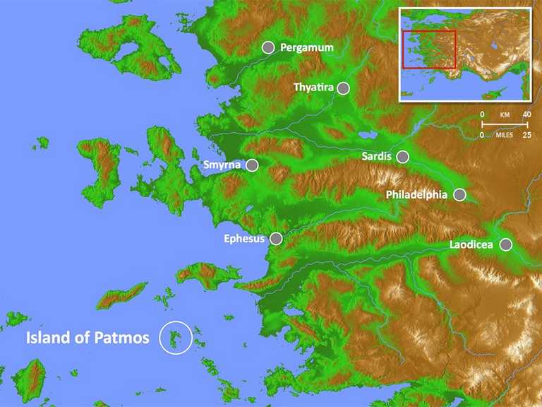 خريطة الكنائس السبع المذكورة في سفر الرؤيا